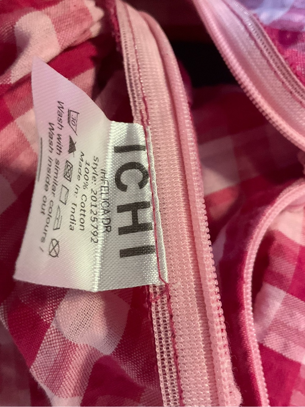 ICHI Women’s Tie-Shoulder Gingham Midi Dress in Rose - Picture 2 of 4